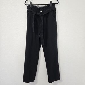 Hudson Los Angeles High Rise Straight Black Denim Jeans Paperbag Waist Belted
